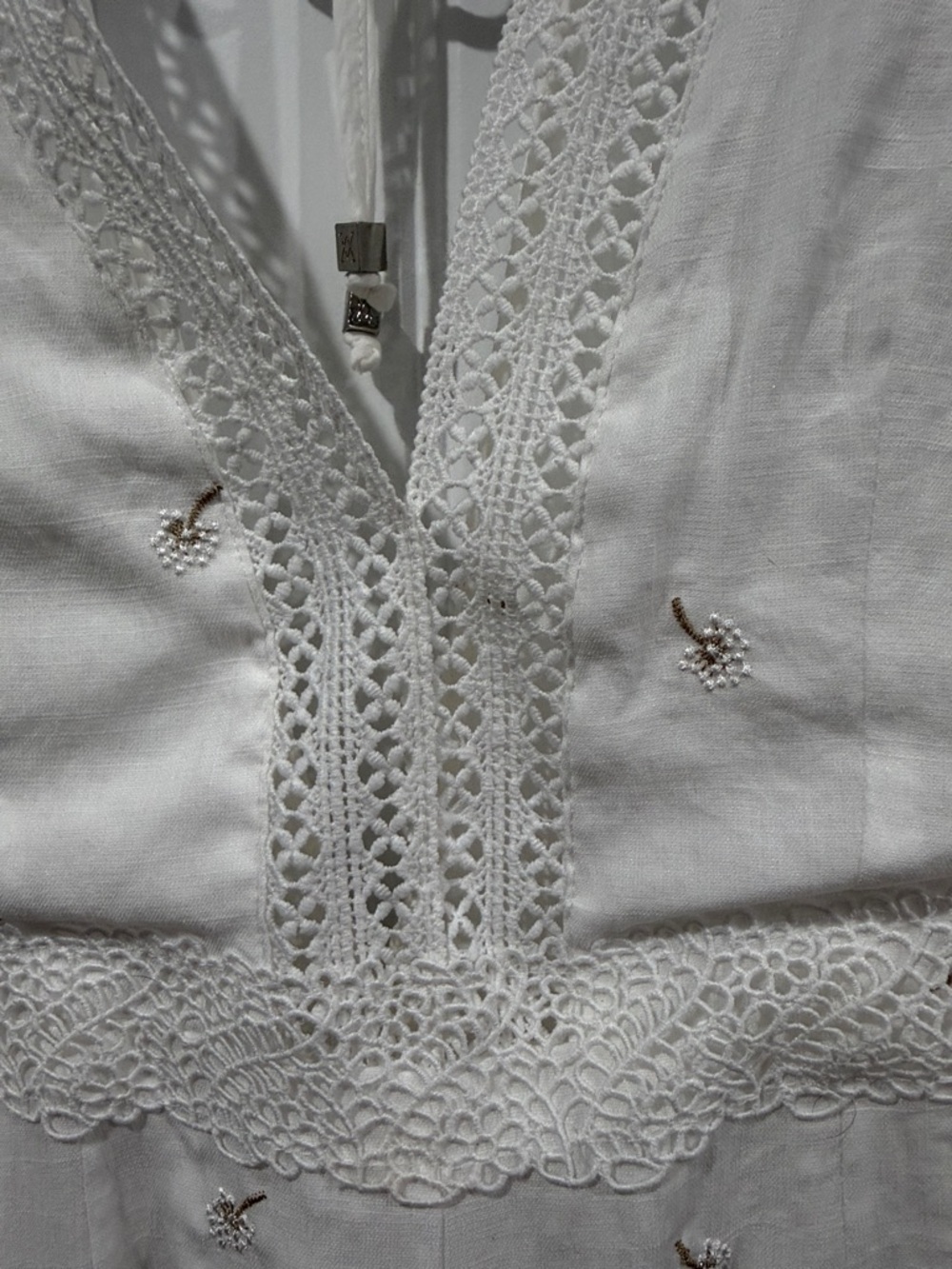 White Lace Trim Romper ,Boho Cottagecore Summer, Vacation, Bridal - Picture 5 of 7
